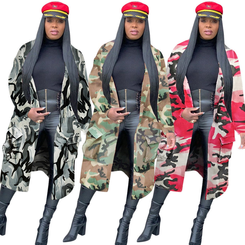 Plus Size Camouflage Camo Oversized Cardigan