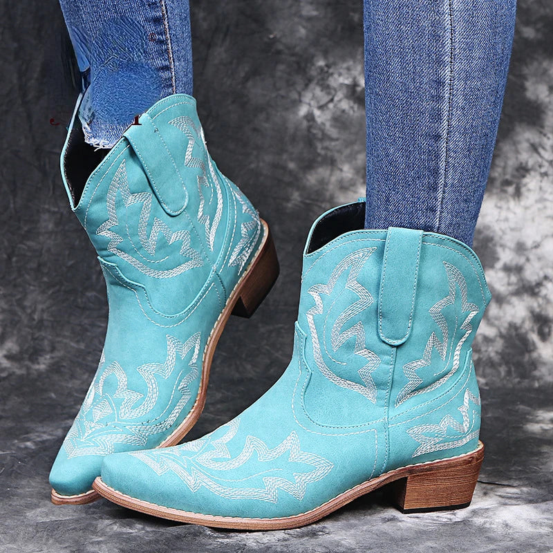 Casual Autumn Winter Western Cowboy Ankle Boots Women Snake Leather