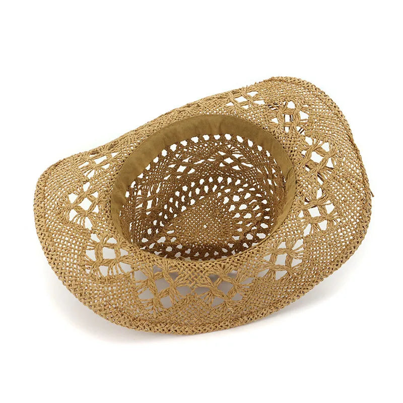 Fashion Hollowed Handmade Cowboy Straw Hat Women Men Summer Outdoor