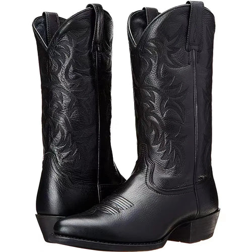 Men Mid Calf Western Cowboy Motorcycle Boots Male Autumn Outdoor PU
