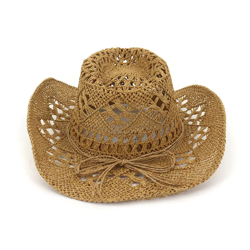 Fashion Hollowed Handmade Cowboy Straw Hat Women Men Summer Outdoor