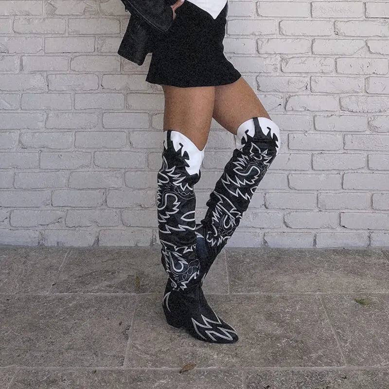 Onlymaker Woman Knee High Boots Western Cowboy Boots Wide Calf