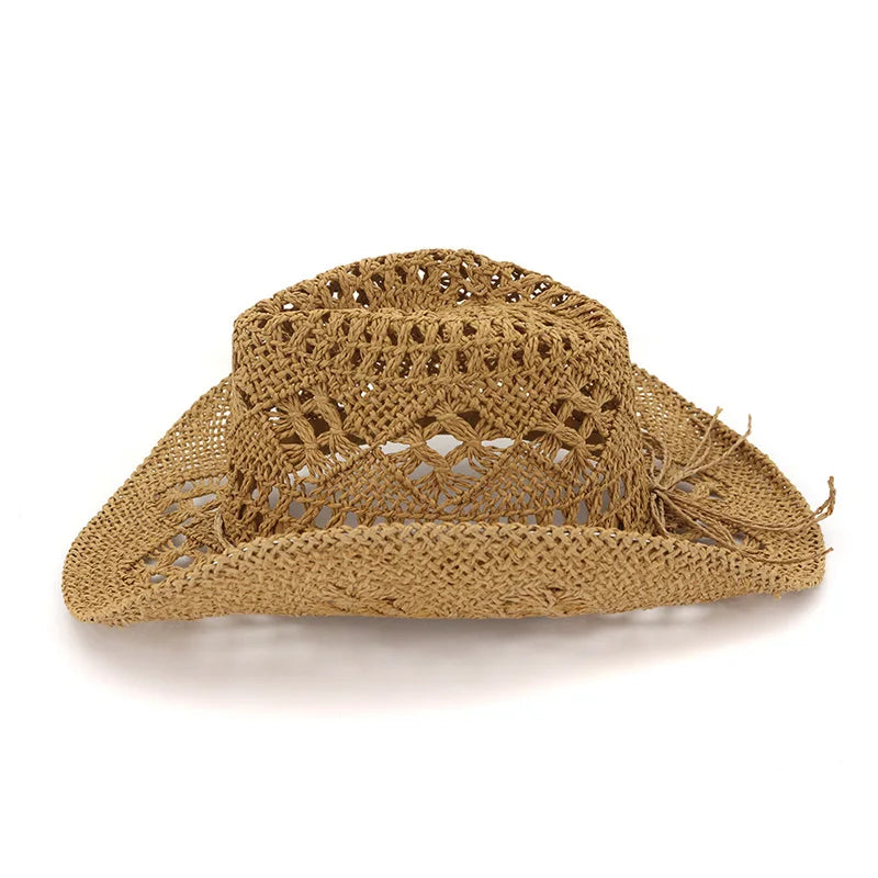 Fashion Hollowed Handmade Cowboy Straw Hat Women Men Summer Outdoor