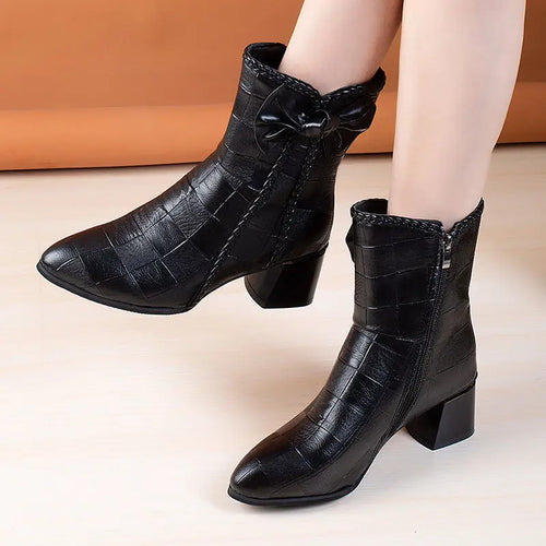 Cowboy Boots for Women High-top Faux Leather Winter Shoes Retro Womens