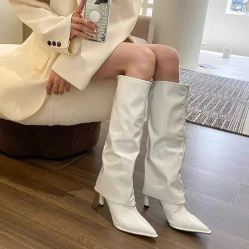 New Western Cowboy Boots Women Fashion Slip-On Long Pipe Boots Female