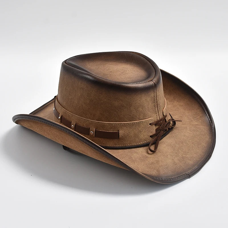 New 100% Leather Western Cowboy Hat Men Wide Brim Gentleman Church