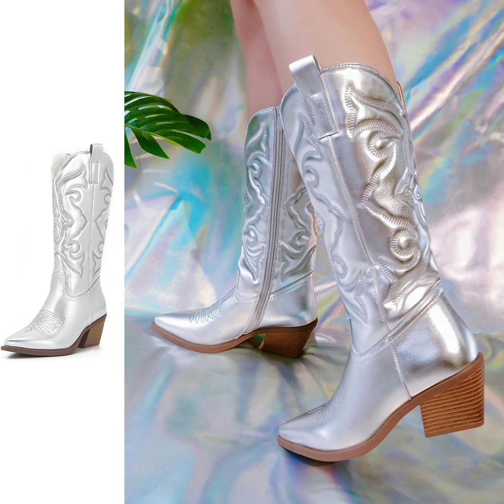 Chunky Heels Crazy Colored CowGurl Boots