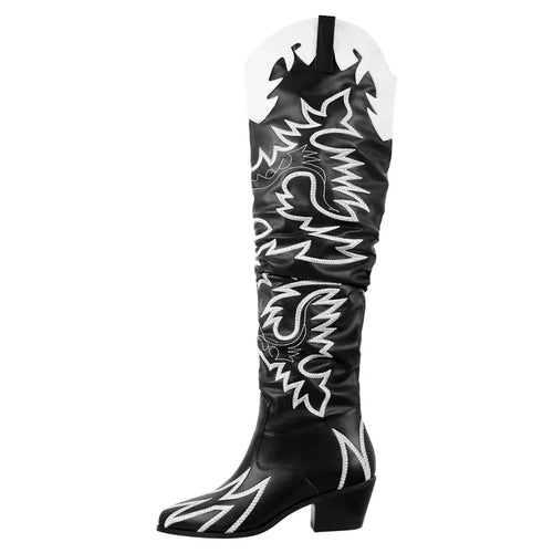 Onlymaker Woman Knee High Boots Western Cowboy Boots Wide Calf