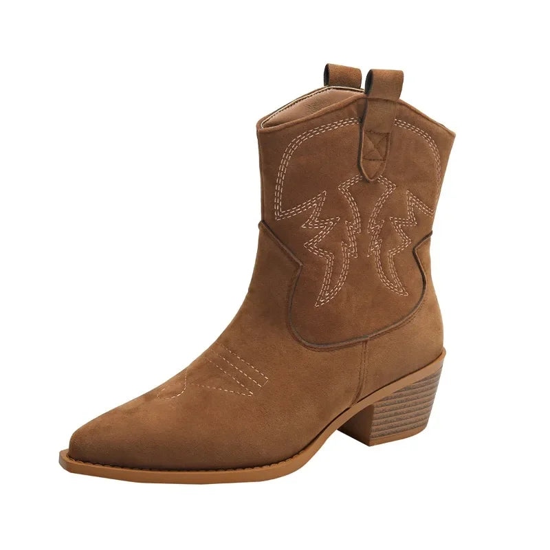 2024 New Pointed Coarse Heel Large Western Cowboy Short Boots