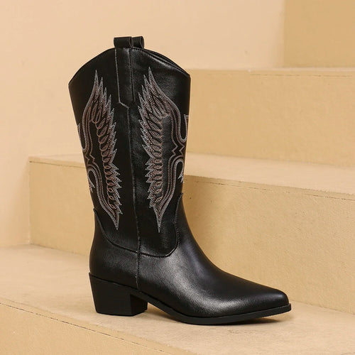 Cowgirl High Knee Boots New Trend Wedge Heels Embroidered Winter Shoes