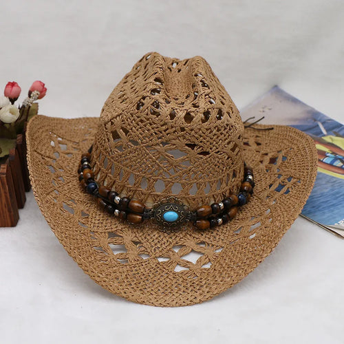 Straw Hat Women Men Summer Handmade Vintage Hollow Western brim Sun