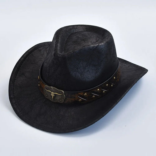 Men Women Western Cowboy Hats Faux Leather Vintage Gentleman Cowgirl