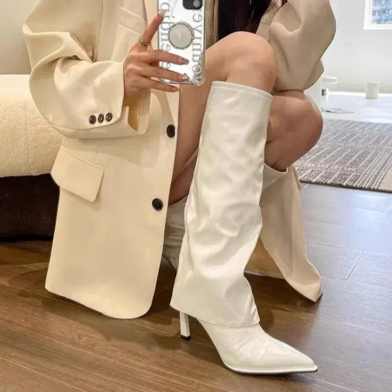 New Western Cowboy Boots Women Fashion Slip-On Long Pipe Boots Female