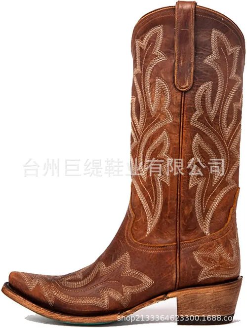 Ladies Boot Classic Embroidered Western Cowboy Boots Women Leather