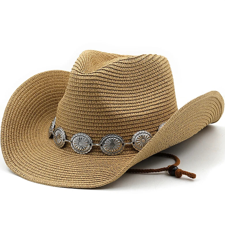 New Summer Men Women Straw Hollow Western Cowboy Hat Elegant Lady Punk