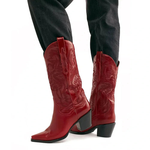 Women's Embroidered Western Knee High Boots Cowboy Cowgirl Boots