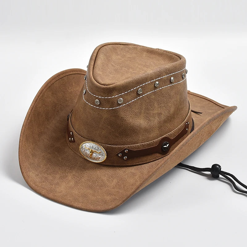 New 100% Leather Western Cowboy Hat Men Wide Brim Gentleman Church