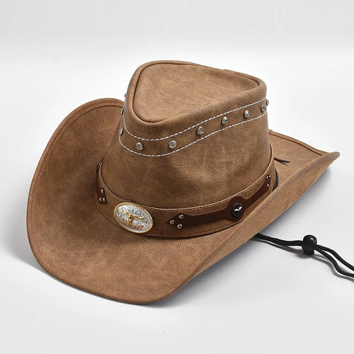 New 100% Leather Western Cowboy Hat Men Wide Brim Gentleman Church