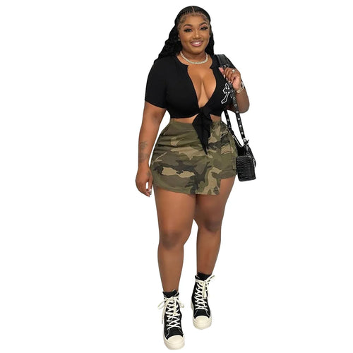 High Waisted Camo Cargo Shorts Skirts