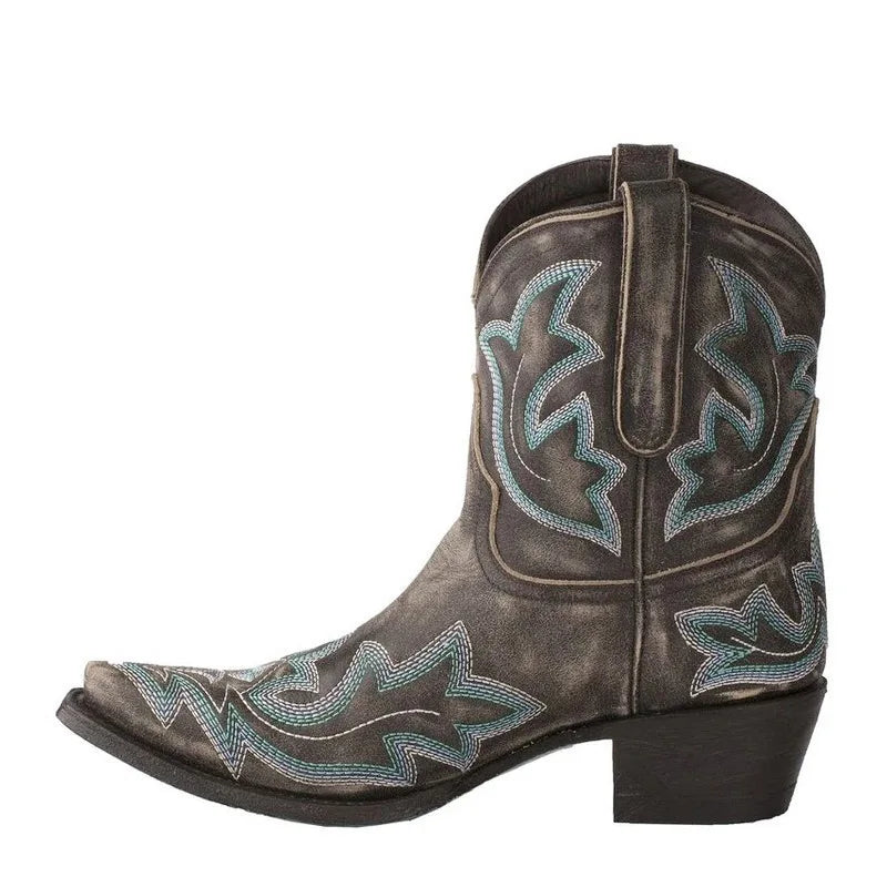 Casual Autumn Winter Western Cowboy Ankle Boots Women Snake Leather