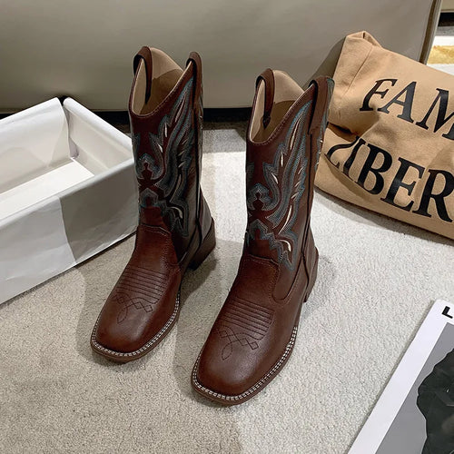 Embroidered Mid Calf CowGurl Boots