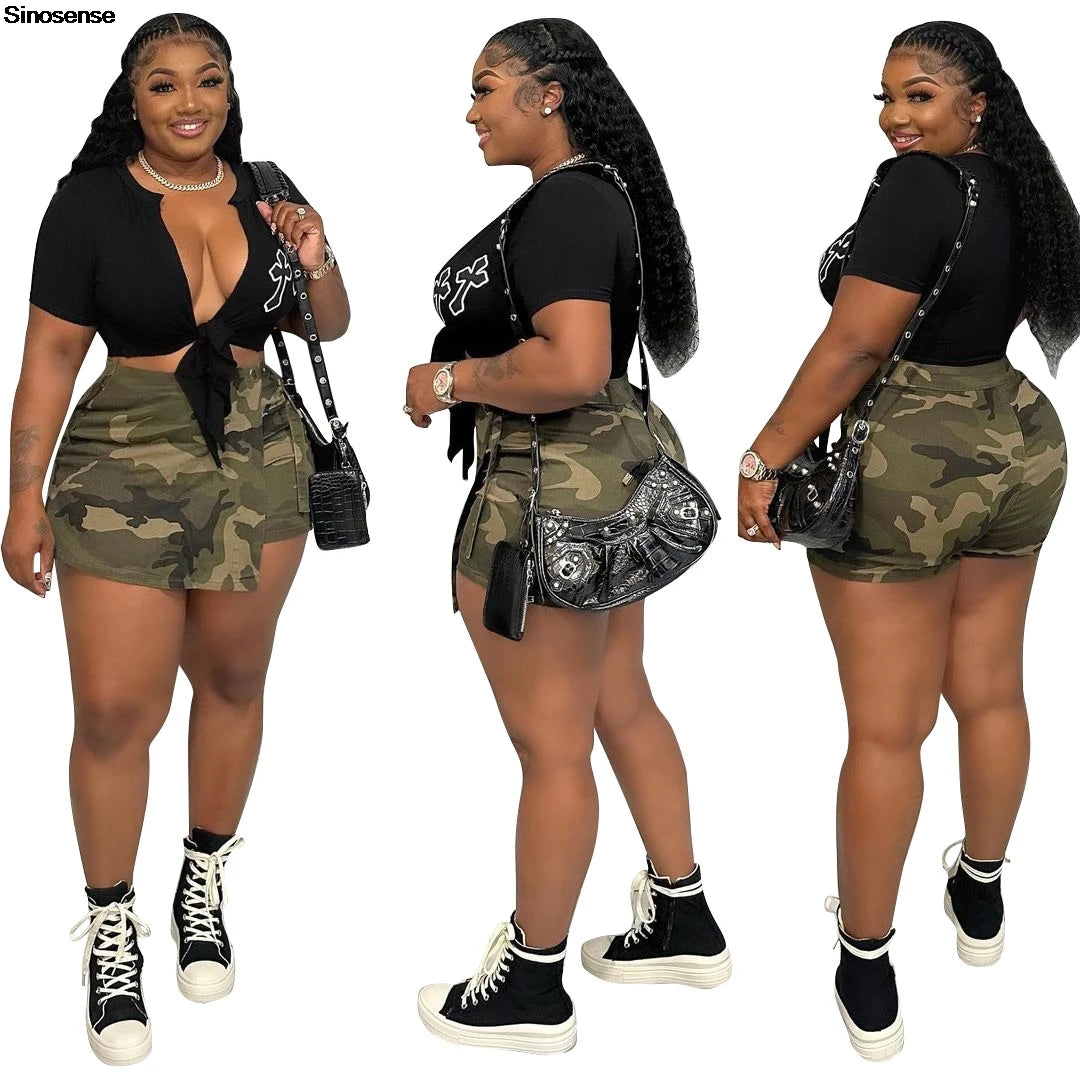 High Waisted Camo Cargo Shorts Skirts