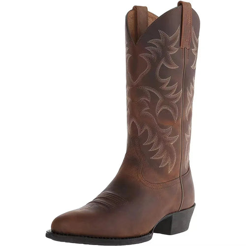 Men Mid Calf Western Cowboy Motorcycle Boots Male Autumn Outdoor PU