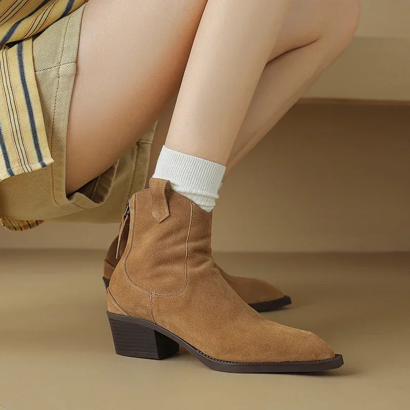 2024 Winter Classic Chelsea Boots for Woman Cow Suede Pointy Toe Wedge