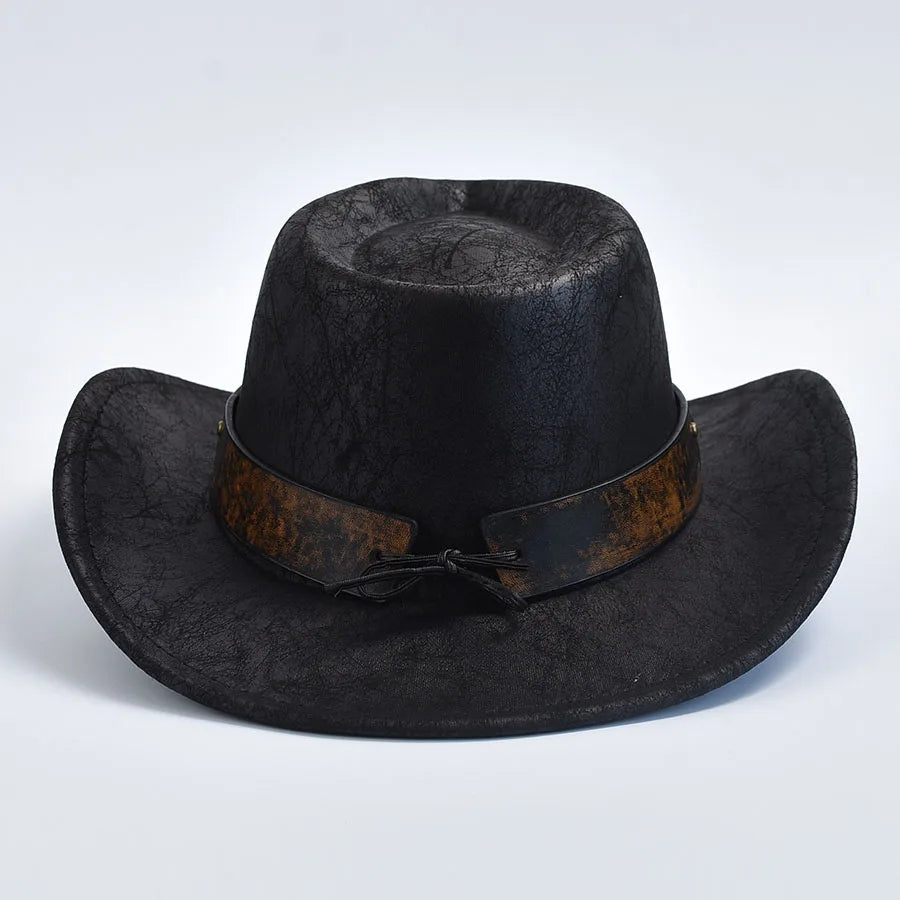 Men Women Western Cowboy Hats Faux Leather Vintage Gentleman Cowgirl