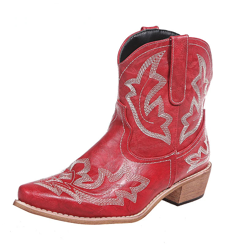 Casual Autumn Winter Western Cowboy Ankle Boots Women Snake Leather