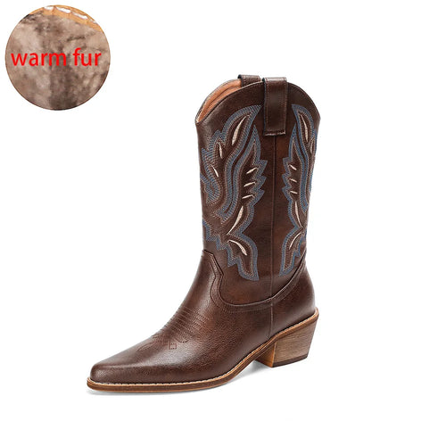 Plus Size 43 Women's Embroidered Western Mid-Calf Boots Cowboy Cowgirl