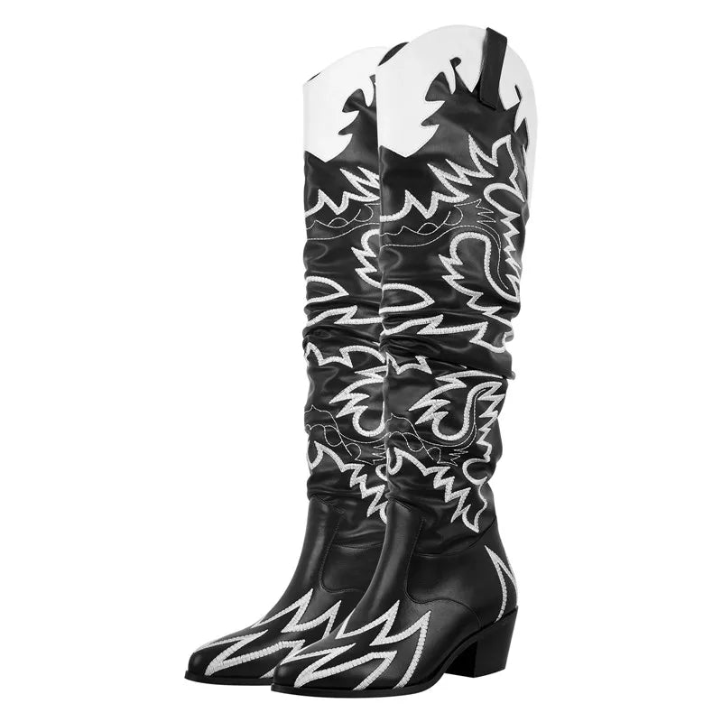 Onlymaker Woman Knee High Boots Western Cowboy Boots Wide Calf