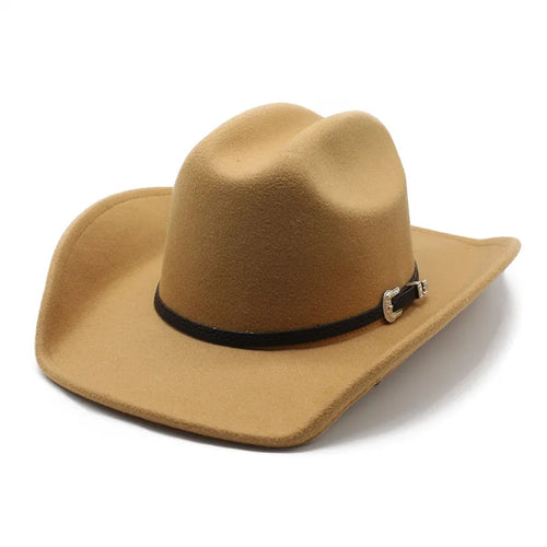 Vintage Western Cowboy Hat with Black Belt Men's Felt Fedora Hat Women