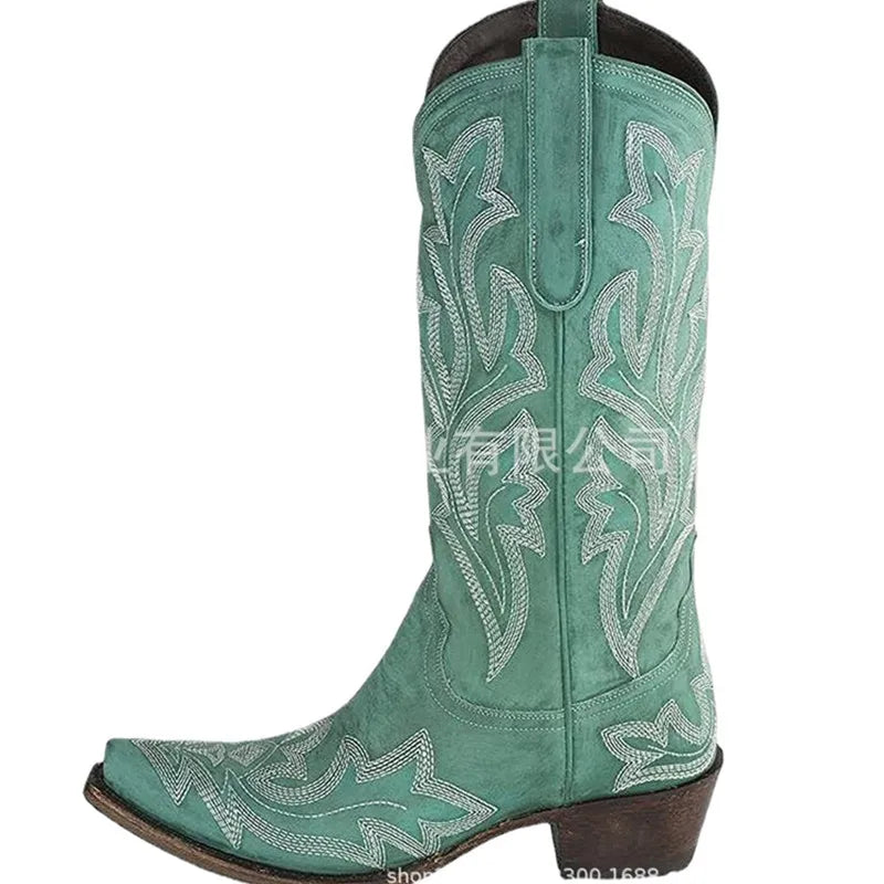 Ladies Boot Classic Embroidered Western Cowboy Boots Women Leather