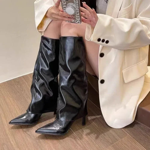 New Western Cowboy Boots Women Fashion Slip-On Long Pipe Boots Female