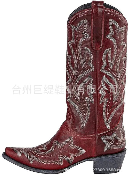 Ladies Boot Classic Embroidered Western Cowboy Boots Women Leather