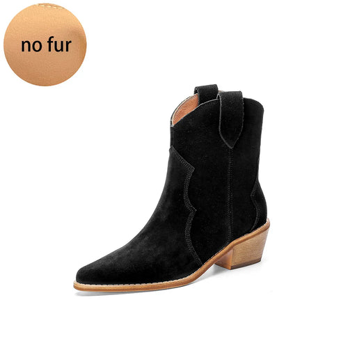 2023 Classic Western Boots for Woman Cow Suede Pointed toe Wedges Heel
