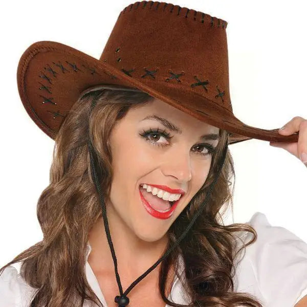 New Cowboy Hat Suede Look Wild West Fancy Dress Men Wholesale Brim Cap