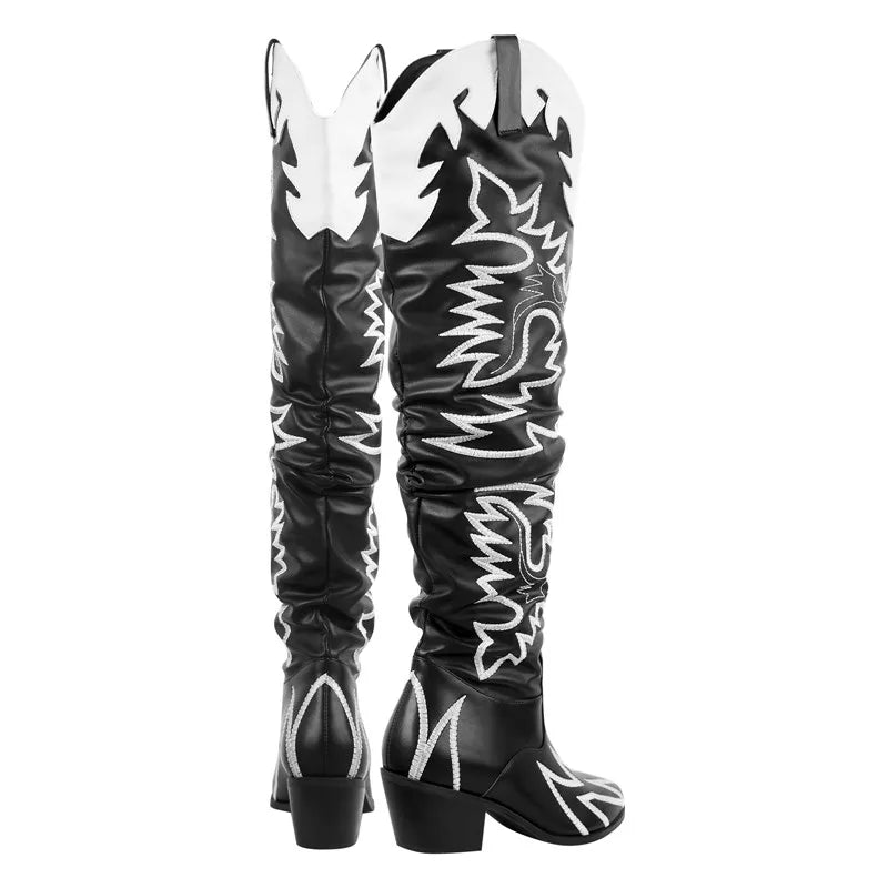 Onlymaker Woman Knee High Boots Western Cowboy Boots Wide Calf