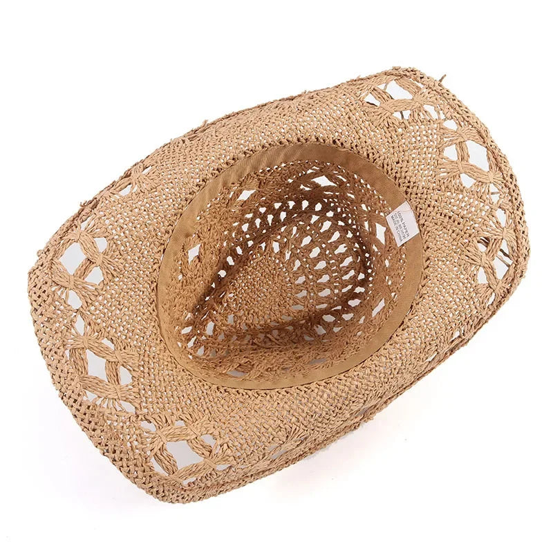 Summer Outdoor Men Women Hand-woven Western Cowboy Straw Hats Wide