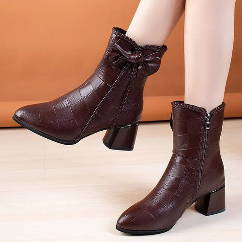 Cowboy Boots for Women High-top Faux Leather Winter Shoes Retro Womens