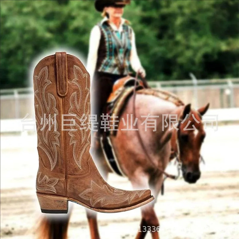 Ladies Boot Classic Embroidered Western Cowboy Boots Women Leather