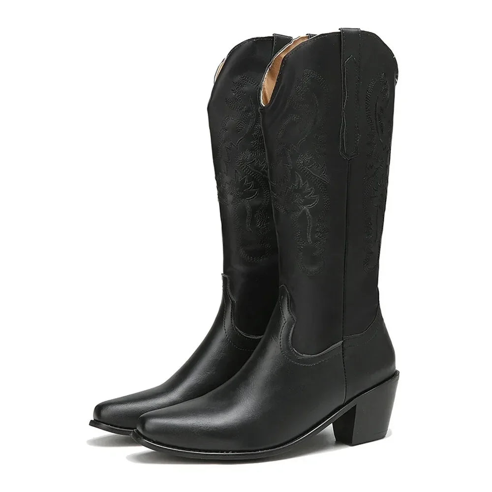 Women's Embroidered Western Knee High Boots Cowboy Cowgirl Boots