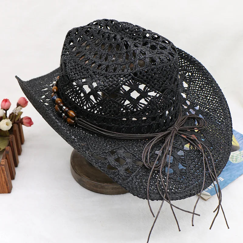 Straw Hat Women Men Summer Handmade Vintage Hollow Western brim Sun