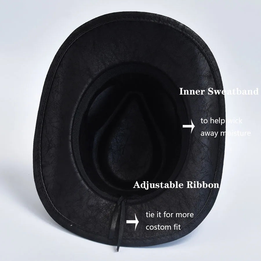 Men Women Western Cowboy Hats Faux Leather Vintage Gentleman Cowgirl