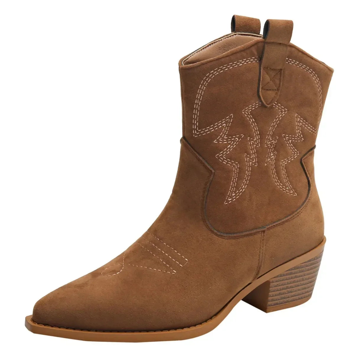 New Embroidered Pointed Toe Shoes Chunky Heel Knight Boots Retro Slip