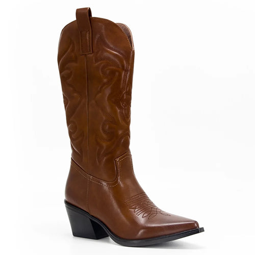 Silver Metallic Cowboy Boots For Women Pointed Toe Wide Calf Western