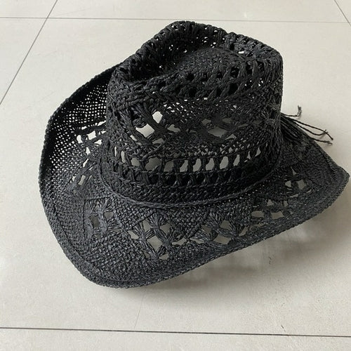 Straw Western Cowboy Hat for Women Men Classic Vintage Hollow Out