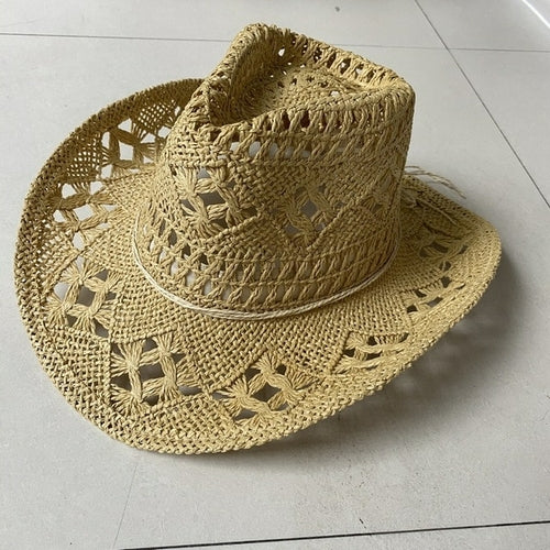 Straw Western Cowboy Hat for Women Men Classic Vintage Hollow Out
