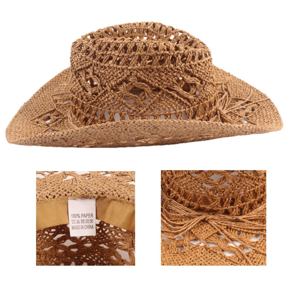 Straw Western Cowboy Hat for Women Men Classic Vintage Hollow Out